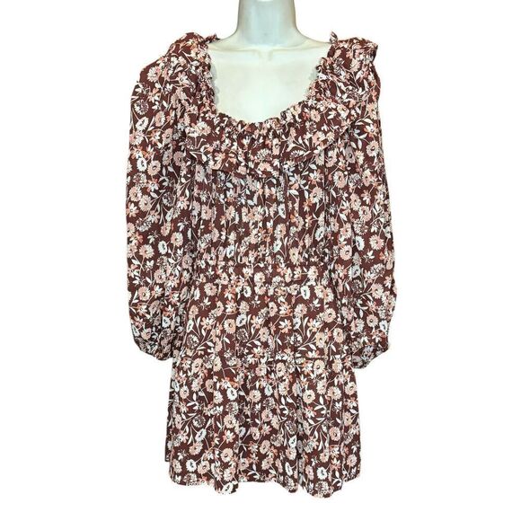 THE WESTSIDE Layla Off Shoulder Mini Dress in Brown Multi NWT Size Medium - Picture 7 of 11